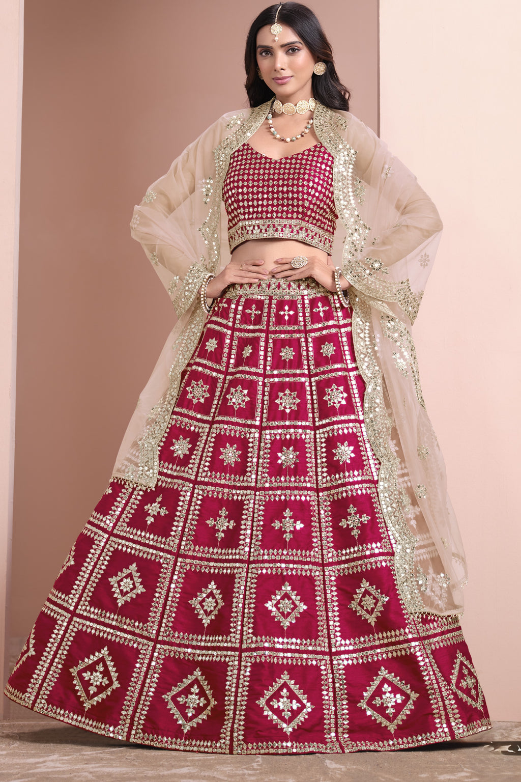 Red Art Silk Lehenga Choli For Indian Festivals & Pakistani Weddings Dress - Embroidery Work
