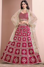 Red Art Silk Lehenga Choli For Indian Festivals & Pakistani Weddings Dress - Embroidery Work