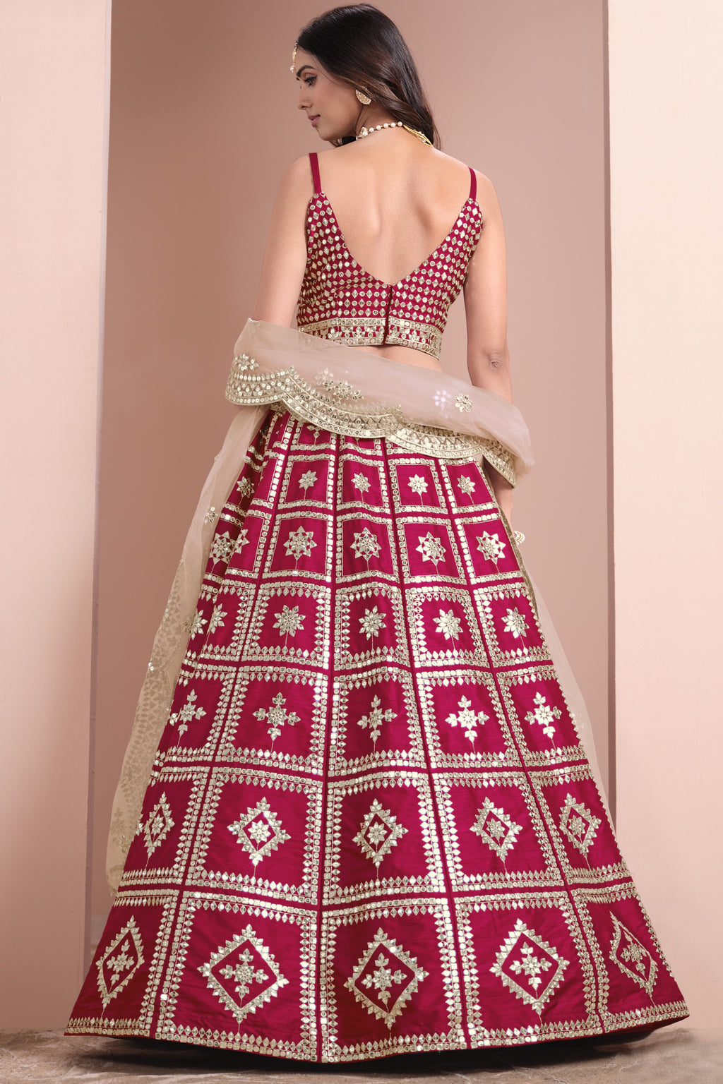 Red Art Silk Lehenga Choli For Indian Festivals & Pakistani Weddings Dress - Embroidery Work
