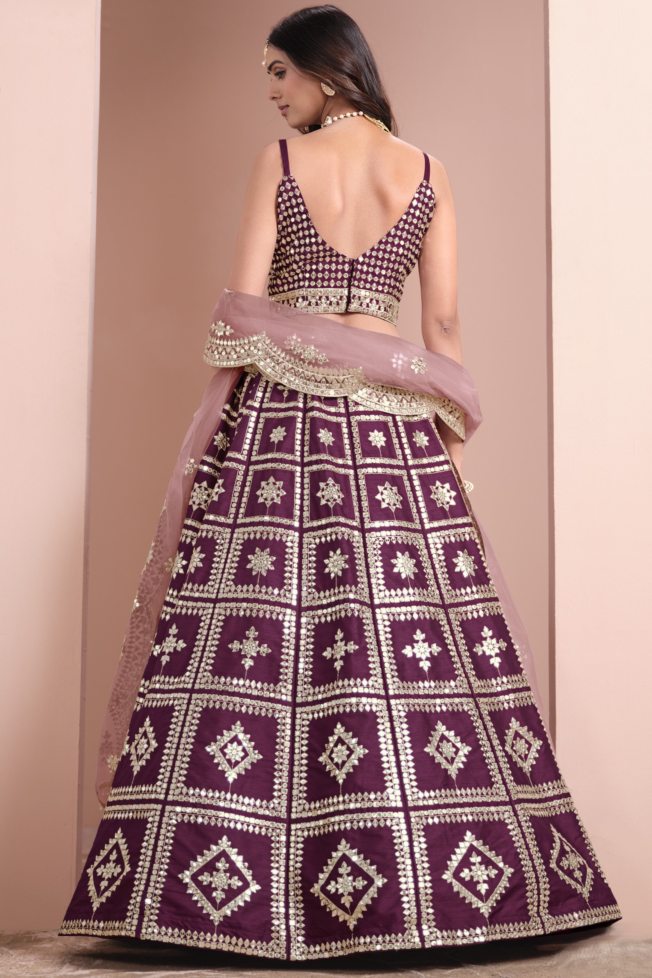 Maroon Art Silk Lehenga Choli For Indian Festivals & Pakistani Weddings Dress - Embroidery Work