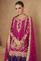 Pink Chinon Silk Kameez with Skirt For Indian Festivals & Weddings - Embroidery Work