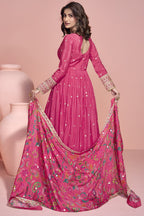 Pink Chinon Silk Long Anarkali Suit For Indian Festivals & Pakistani Weddings Dress - Embroidery Work