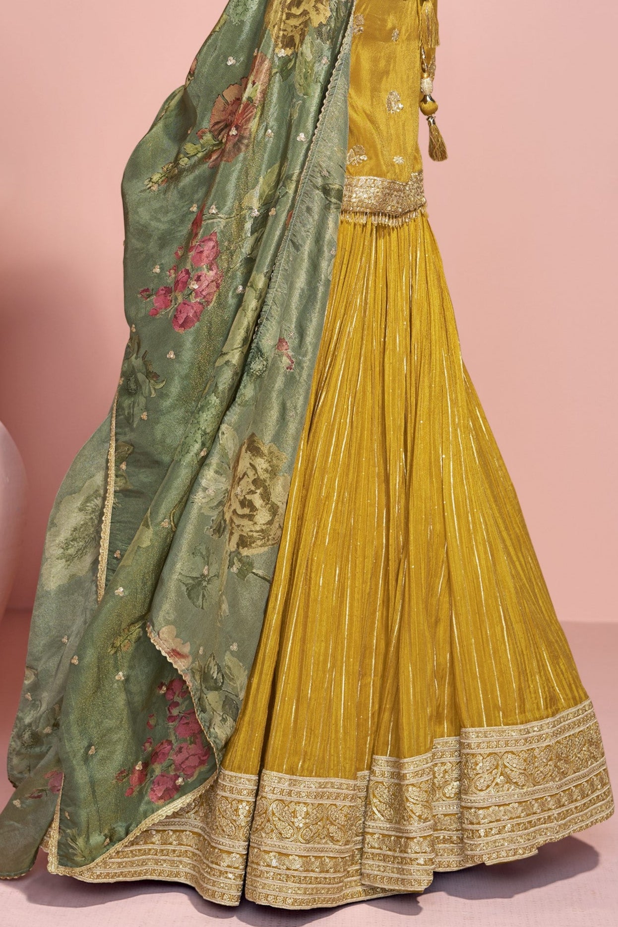 Yellow Jacquard Silk Long Anarkali Suit For Indian Festivals & Pakistani Weddings Dress - Embroidery Work, Print Work