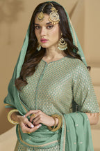 Pista Green Georgette Kameez with Skirt Suit For Indian Wedding & Festival - Embroidery Work