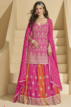 Pink Georgette Kameez with Skirt Suit For Indian Wedding & Festival - Embroidery Work