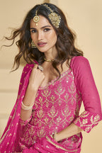 Pink Georgette Kameez with Skirt Suit For Indian Wedding & Festival - Embroidery Work