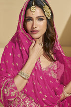 Pink Georgette Kameez with Skirt Suit For Indian Wedding & Festival - Embroidery Work