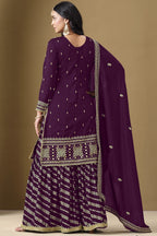 Dark Purple Art Silk Sharara Suit For Women Indian Festivals & Pakistani Weddings - Embroidery Work