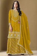 Dark Yellow Art Silk Sharara Suit For Women Indian Festivals & Weddings - Embroidery Work