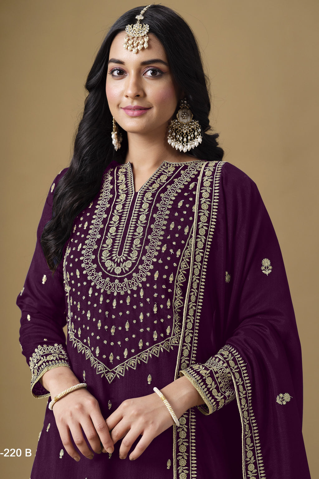 Dark Purple Art Silk Sharara Suit For Women Indian Festivals & Pakistani Weddings - Embroidery Work