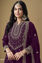 Dark Purple Art Silk Sharara Suit For Women Indian Festivals & Pakistani Weddings - Embroidery Work