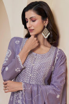 Purple Georgette Kameez With Pant For Indian & Pakistani Wedding Festival - Thread & Sequence Embroidery