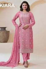 Pink Georgette Kameez With Pant For Indian & Pakistani Wedding Festival - Thread & Sequence Embroidery