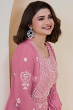 Pink Georgette Kameez With Pant For Indian & Pakistani Wedding Festival - Thread & Sequence Embroidery