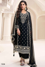 Black Chiffon Silk Long Kameez Pant Suit For Indian Festivals & Weddings - Embroidery Work