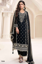 Black Chiffon Silk Long Kameez Pant Suit For Indian Festivals & Weddings - Embroidery Work