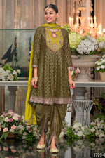 Green Chinon Silk Kameez With Dhoti Suit For Indian & Pakistani Wedding Festival - Thread & Sequence Embroidery