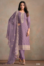Purple Organza Silk Kameez With Pant For Indian & Pakistani Wedding Festival - Embroidery Work
