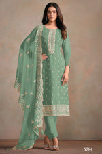 Green Organza Silk Kameez With Pant For Indian & Pakistani Wedding Festival - Embroidery Work