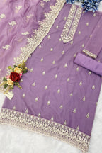 Purple Organza Silk Kameez With Pant For Indian & Pakistani Wedding Festival - Embroidery Work