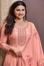 Peach Muga Silk Anarkali Suit For Indian & Pakistani Wedding Festival - Zari Work, Thread & Sequence Embroidery Work