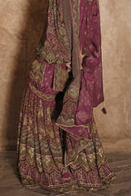 Maroon Crepe Silk Sharara Kameez Suit for Pakistani & Indian Festival - Embroidery Work