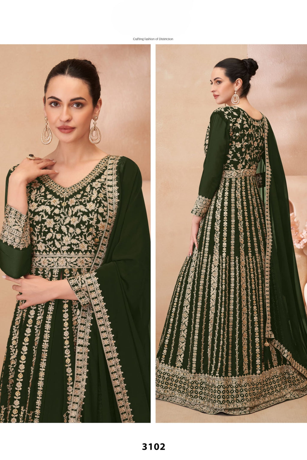 Green Georgette Anarkali Suit With Front Slit For Indian & Pakistani Wedding Festival - Embroidery Work