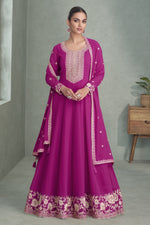 Magenta Georgette Anarkali Suit For Indian & Pakistani Wedding Festival - Embroidery Work