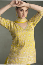 Yellow Simmer Silk Plazo Suit Design for Wedding with Sequins Embroidery