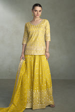 Yellow Plazo Suit Design for Wedding in Simmer Silk with Sequins Embroidery