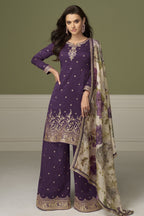 Purple Simmer Silk Indian Palazzo Suits with Thread & Sequin Work