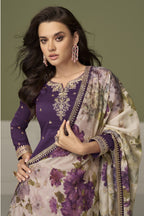Purple Simmer Silk Indian Palazzo Suits with Thread & Sequin Work