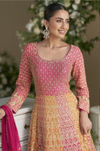 Pink Georgette Anarkali Suit For Indian & Pakistani Wedding Festival - Sequins & Thread Embroidery Work