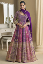 Purple Georgette Anarkali Suit For Indian & Pakistani Wedding Festival - Sequins & Thread Embroidery Work