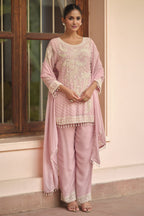 Baby Pink Georgette Short Kurta Set with Dupatta in Sequin Embroidery