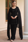 Black Georgette Short Kurta Set with Dupatta in Sequin & Moti Work