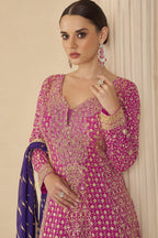Pink Georgette Sangeet Outfit for Women in Thread & Sequins Embroidery Work