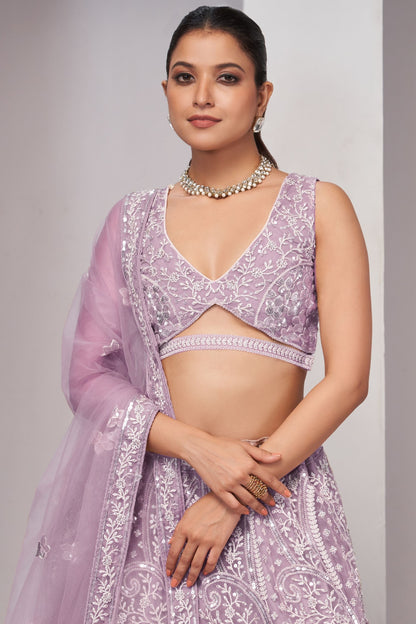 Light Purple Soft Net Lehenga Choli For Indian Festivals & Weddings - Sequins Work, Thread Work