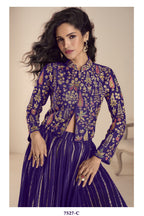 Purple Vichitra Silk Long Sleeves Lehenga with Sequins Embroidery Work