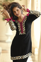 Black Indian Party Wear Outfits Plazo Suit - Real Mirror & Embroidery Work