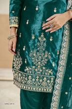 Teal Velvet Suit Women with Zari and Sequins Work