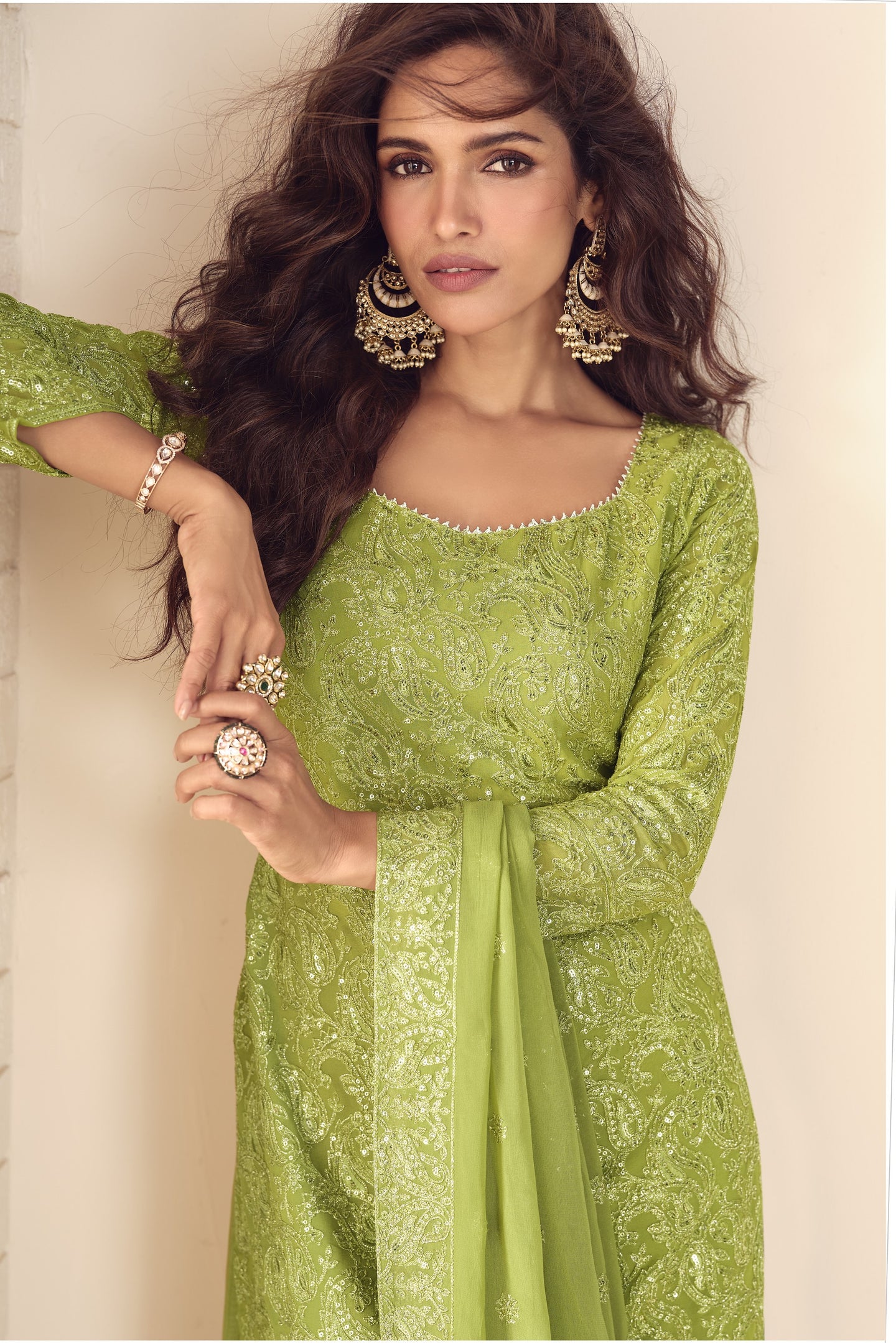 Lemon Georgette Latest Plazo Design for Wedding with Embroidery