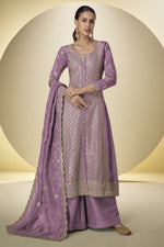 Lilac Simmer Silk Long Kameez with Plazo - Embroidery Work