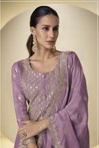 Purple Simmer Silk Embroidery Long Kameez with Plazo