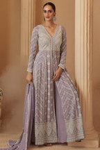 women standing with dupatta in Lavender anarkali
