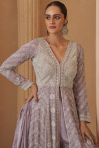 close up of Lavender anarkali suit