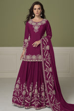 Burgundy Indian Kurta for Women with Skirt & Dupatta