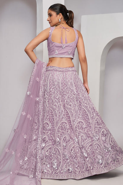 Light Purple Soft Net Lehenga Choli For Indian Festivals & Weddings - Sequins Work, Thread Work