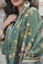 Teal Simar Silk Palazzo Suit For Indian Festivals & Weddings - Embroidery Work, Print Work