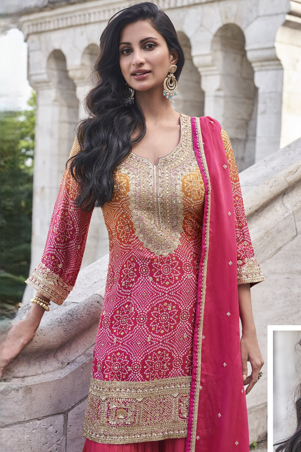 Reddish Pink Simar Silk Palazzo Suit For Indian Festivals & Weddings - Embroidery Work, Print Work